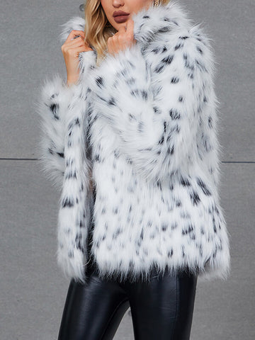 Airchics manteau en fausse fourrure léopard poches col revers femme mode lâche hiver